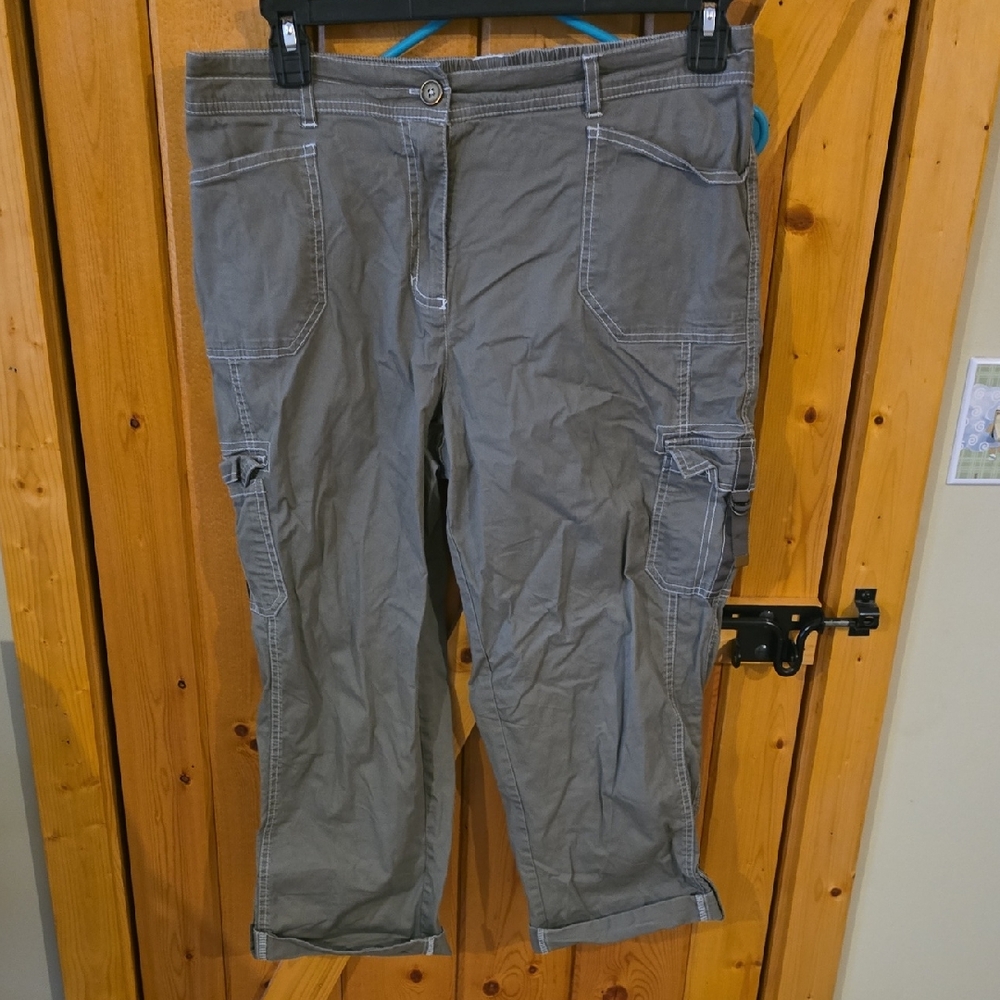 Womens Capri Pants Cargo Elastic Waist